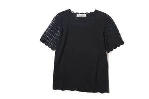 バルマン BALMAIN PARIS アバン　袖レース編み綿ニットカットソー　美品　黒トップス 40 2点以上ご落札で送料無料