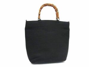 1円 ■美品■ GUCCI グッチ 002 1998 0441 バンブー ナイロン ハンドバッグ トートバッグ レディース ブラック系 FD0548