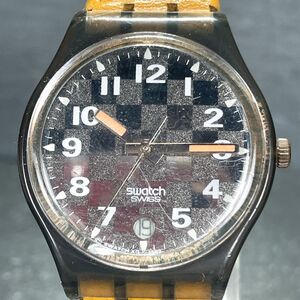 SWATCH スウォッチ CLUBS GM402 腕時計 アナログ クオーツ 3針 カレンダー スケルトン レザーベルト 新品電池交換済み 動作確認済み