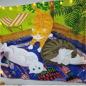 タペストリー金具付き【51】猫　イラスト　癒し　DIY　アート　模様替え