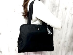 極美品 PRADA プラダ テスート ハンドバッグ ショルダーバッグ バッグ B8494 ナイロン×レザー 黒 A4収納可 78378Y