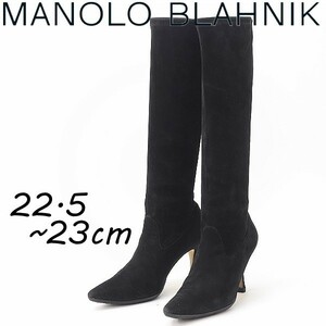 ◆MANOLO BLAHNIK マノロ ブラニク ストレッチ スエード ヒール ロング ブーツ 黒 ブラック 35 1/2
