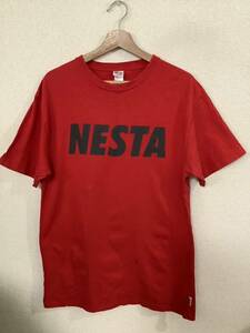 NESTA ネスタ　ロゴプリント　半袖Tシャツ　クルーネック　レッド　ストリート　メンズ　古着　L