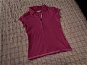 ★　tommy girl トミーガール　★サイズXS　ボタン部分にロゴライン　鹿の子　ストレッチ素材　半袖　ポロシャツ　明るめピンク色