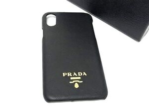 PRADA プラダ サフィアーノレザー iPhoneX/XSケース アイフォンケース スマホケース ブラック系 DF5915