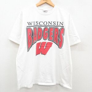 XL/古着 半袖 ビンテージ Tシャツ メンズ 00s ウィスコンシン BADGERS 大きいサイズ コットン クルーネック 白 ホワイト 23j