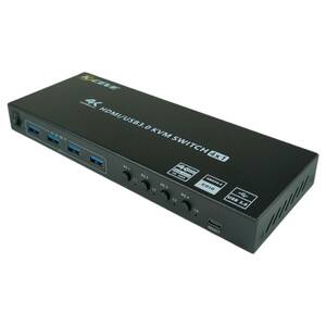 【1円オークション】KCEVE HDMI KVM切替器 PC切替器 4入力1出力 4K@60Hz EDID機能 USB3.0ハブ 手元スイッチ付き ARM0435