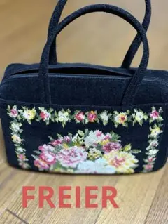 FREIER 黒 トートバッグ 花柄刺繍