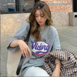 半袖Tシャツ 韓国ファッション レディース L グレー