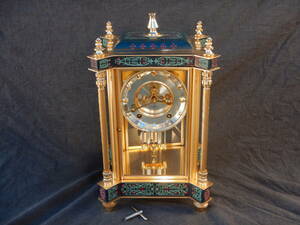 アンティーク 置時計 四面ガラス時計 西日本時計 擬宝珠 装飾時計 振子式 ゼンマイ式 機械式 日本美術時計株式会社 稼動品