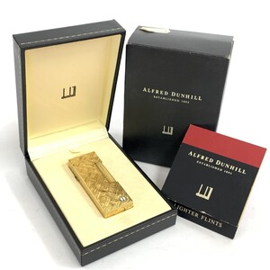 ◆dunhill ダンヒル ローラ式 ガスライター ◆箱・石付 ゴールドカラー モザイクカット 喫煙グッズ