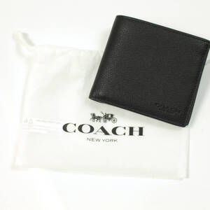 COACH　二つ折り財布　コインウォレット　カーフレザー　ブラック　CR378　コーチ