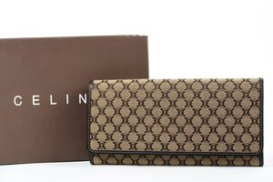 【新品同様・未使用】CELINE セリーヌ マカダム 二つ折り長財布 ブラウン系 小物【OK18】