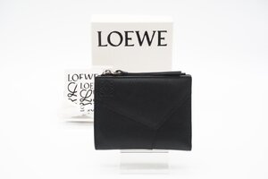 ☆安心の３大保証☆ Bランク ≪LOEWE ロエベ /三つ折り財布≫ C510W73X02 クラシックカーフ パズル スリム コンパクトウォレット ブラック