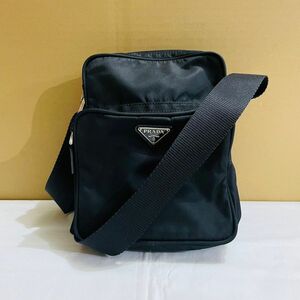 sa7008【60】//PRADA★プラダ　ショルダーバッグ　クロスボディ　斜め掛け　三角ロゴ　ブラック　レザー　黒