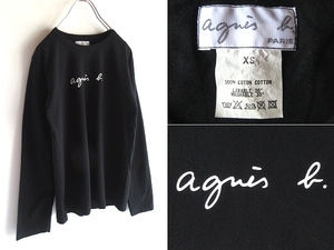 希少 00sビンテージ agnes b. アニエスベー ロゴプリント コットン カットソー ロンT 長袖Tシャツ XS 黒 ブラック 日本製 ネコポス対応