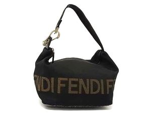 1円 FENDI フェンディ キャンバス ワンハンドル ハンドバッグ メンズ レディース ブラック系×ブラウン系 FK0467