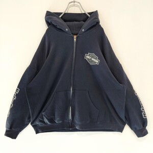 ハーレーダビッドソン パーカー ジップ 袖ロゴ 00s XL 紺 12516