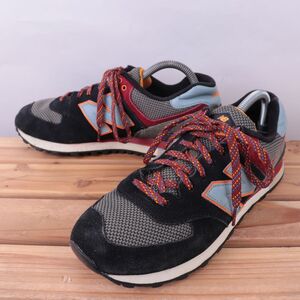 z5373【574】ニューバランス US8.5 26.5cm/黒 ブラック 灰 グレー 水色 ブルー newbalance メンズ スニーカー 中古