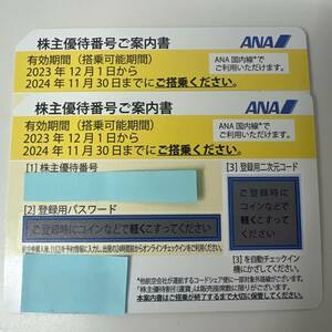 ANA　株主優待券　2枚セット②　2024年11月30日まで　ネコポス・定形郵便・番号通知対応 