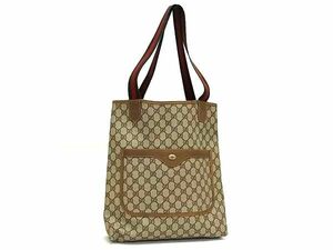 1円 ■美品■ GUCCI グッチ 39 02 003 オールドグッチ ヴィンテージ シェリーライン GG柄 PVC×レザー トートバッグ ブラウン系 FA9889