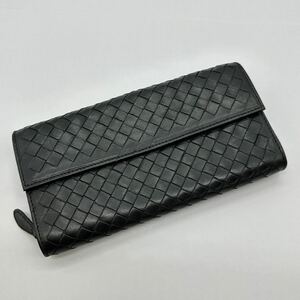 BOTTEGA VENETA ボッテガヴェネタ 長財布 ロングウォレット Wallet レザー 本革 イントレチャート フラップ式 ラウンドファスナー ブラック