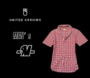 送料込み メンズM◇UNITED ARROWS◇半袖ボタンダウンシャツ チェック柄