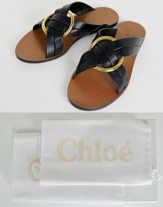 CHLOE FLAT SANDALS クロエ リング レザー フラット サンダル 36 Black 2018 b8102