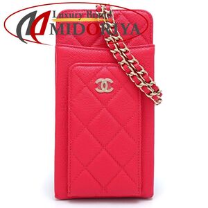 CHANEL シャネル フォンケース AP0990 ポシェット マトラッセ キャビアスキン レッド/351706【中古】