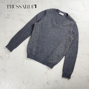 美品 TRUSSARDI トラサルディ アルパカ混 3D Vネック 長袖ニットセーター トップス レディース グレー サイズ38*SC299