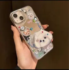 IPhone 15 proスマホケース　わんちゃん　可愛い　おしゃれ　スタンド式