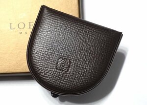 新品同様 未使用 LOEWE ロエベ アナグラム ホースシュー コインケース 馬蹄型 小銭入れ ダークブラウン カウハイド エンボスレザー