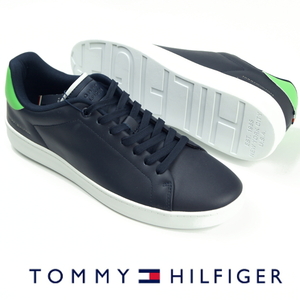 【未使用】定価1.5万トミー フィルフィガーTOMMY HILFIGER《コートスニーカー レザーカップ》上質スムースレザー スニーカー 27.5cm(43)紺