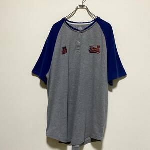 アメリカ古着　ヘンリーネック　ラグラン　半袖　Tシャツ　刺繍　XXXLサイズ　ビッグサイズ　US古着　【I829】