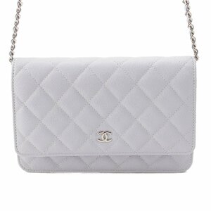 【シャネル】Chanel　マトラッセ キャビアスキン チェーンウォレット ショルダーバッグ SV金具 グレー 【中古】【正規品保証】209110