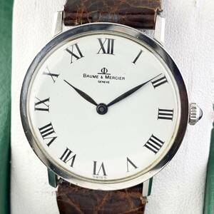 【1円〜】BAUME&MERCIER ボーム&メルシエ 腕時計 メンズ 手巻き ホワイト文字盤 ローマン ラウンドフェイス アンティーク 可動品