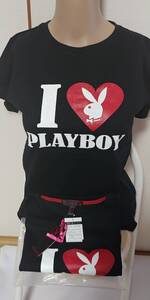 ★PLAYBOY アイラブプレイボーイ レディース プリント 半袖Tシャツ ブラック サイズL 2枚セット 新品タグ付き