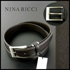 新品 即決 ニナリッチ NINA RICCI ベルト メンズ 濃茶 牛革 型押し加工レザー カット調節可能 紳士 【B2463】