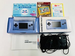 ★送料無料/大人気★美品 任天堂 Nintemdo ゲームボーイミクロ GAME BOY micro 本体 ブルー系 OXY-001 GBAソフト2本付 付属完品 動作確認済