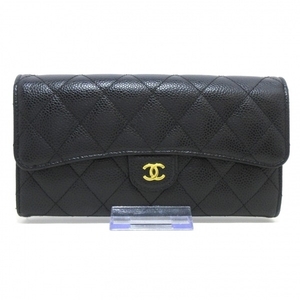 シャネル CHANEL 長財布 AP0241 マトラッセ キャビアスキン 黒 ゴールド金具 27番台 財布