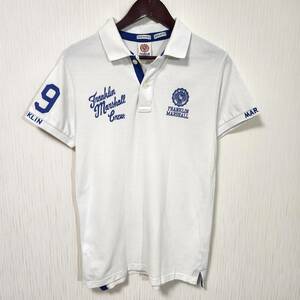 イタリア製 FRANKLIN MARSHALL フランクリンマーシャル ポロシャツ 白×青 メンズMサイズ 紳士服 ゴルフ テニス