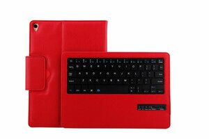 iPadPro10.5/Air3/iPad10.2 レザーケース付き Bluetooth キーボード☆スタンド機能付き キーボード着脱可能手帳型★レッド