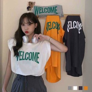 フレンチスリーブ Tシャツ 英字ロゴTシャツ レディース フリー ホワイト