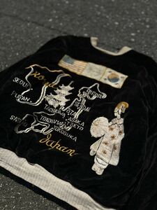 超希少 50s souvenir jacket 別珍 舞妓 ベロア ブラック スカジャン スーベニアジャケット ヴィンテージ ミリタリー 国旗 白虎 舞妓別珍 S