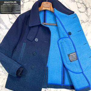 極美品/2013AW DAWN PEA COAT (M) ●MINOTAUR ミノトール グラデーション ピーコート リブ ウール ブルー ネイビー 青紺 メンズ パイピング