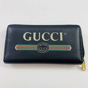 04wy4963▽【1円～】グッチ 496317 GUCCI ラウンドファスナー長財布 ヴィンテージロゴプリント ブラック レッド×グリーン 中古品