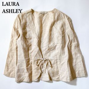 LAURA ASHLEY ローラアシュレイ リネン 麻 刺繍 ジャケット カーディガン 薄手 M 9 レディース C12515-46