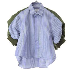 sacai サカイ 24SS Cotton Poplin x Nylon Twill Shirt パフスリーブトップス SCW-227 ブルー カーキ 1 IT92W7YLNJCO