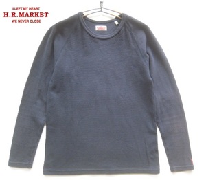 高級日本製!!ハリウッドランチマーケット H.R.MARKET ハリラン*Hロゴ刺繍 長袖ストレッチフライスTシャツ 2 M 紺 ネイビー 聖林公司