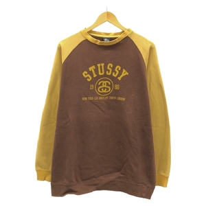 【中古】STUSSY ラグランスウェット M ブラウン イエロー ステューシー[240010456632]